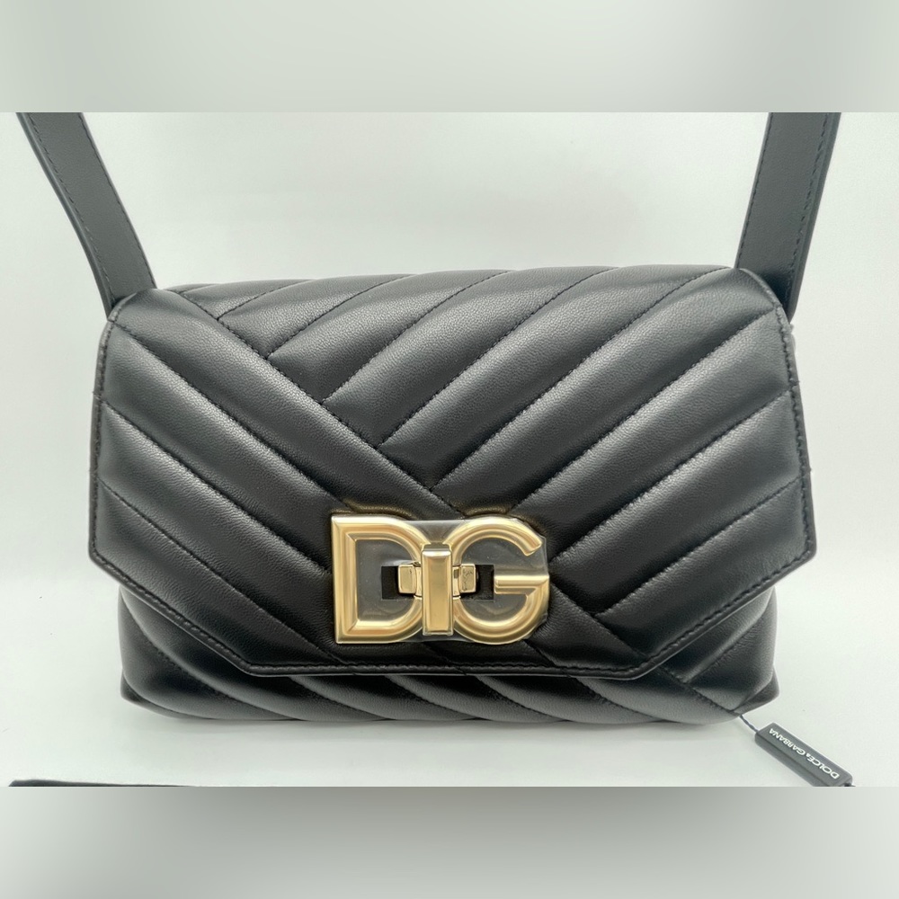 $2145 NWT DOLCE & GABBANA BLACK QUILTED LEATHER DG BAG PURSE! - Picture 6 of 13